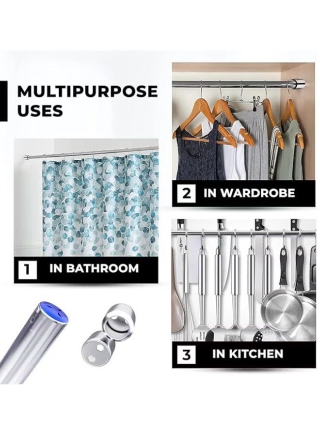 قضيب ستارة قابل للتعديل والتمديد مصنوع من الفولاذ المقاوم للصدأ، وقضيب تعليق ملابس تلسكوبي مع مقابس طرفية ومسامير، ومقاوم للصدأ، مناسب للخزائن، والحمامات، والشرفات، والنوافذ (47 - 80 سم). - Image 3